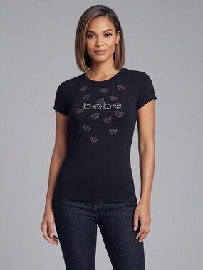 New BEBE women crystal lips and logo crew neck Black Size M